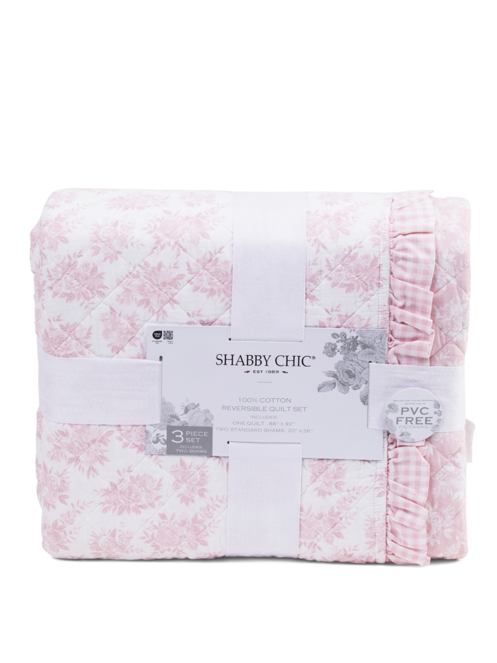 Shabby Chic Light Pink Floral‎ Reversible Quilt Set